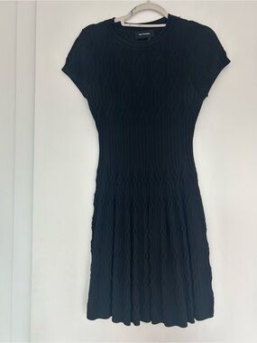 The Kooples Black Textured Short Sleeve Knit Mini Dress